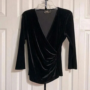 R & K evening black velvet blouse top shirt size medium